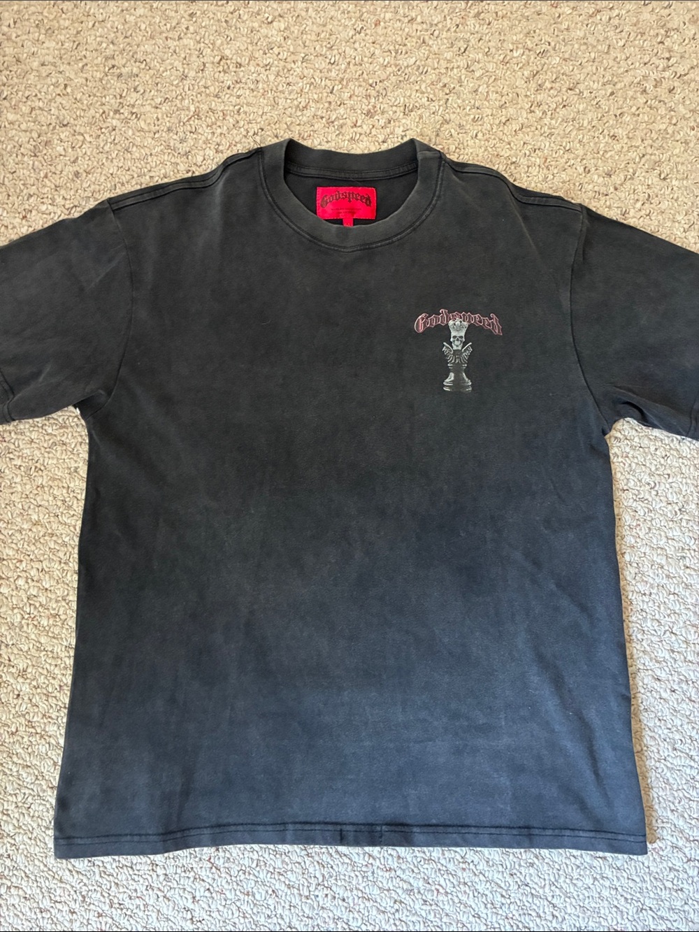 Men's Black Graphic GodSpeed Crewneck Tee with Subtle Chest Artwork